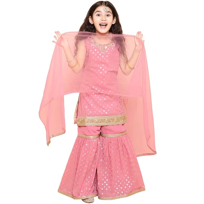 Kids Georgette Sleeveless Kurta Sharara Set for Girls