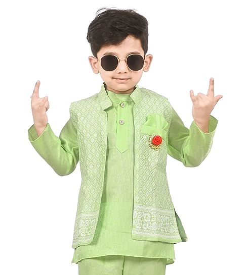 Kurta Pyjama Set with Waistcoat For Boy's