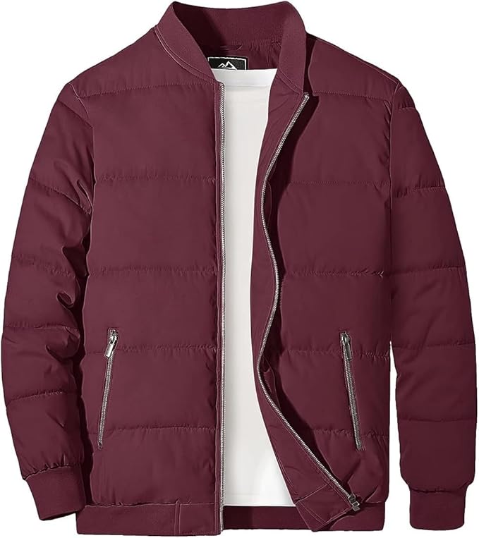 Men's Standard Length Polyester Blend Bomber Puffer Jacket