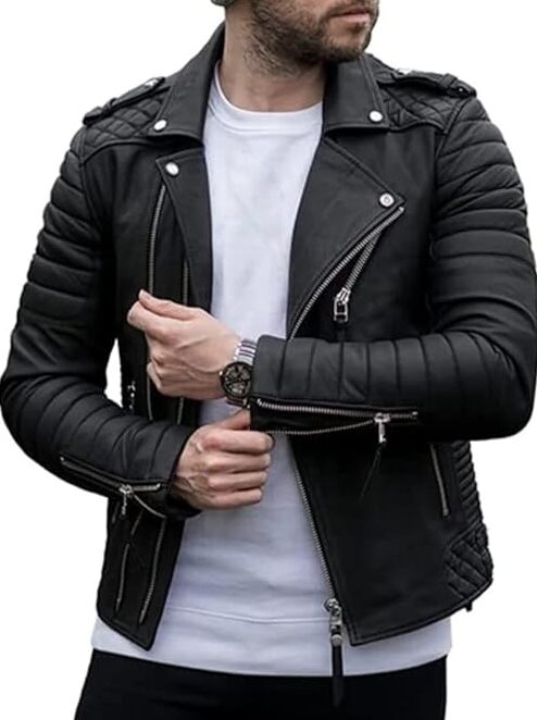 Biker Jacket with Zippers, Black