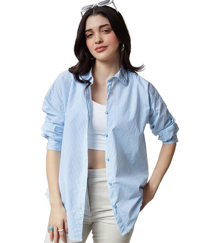 Woman Women's Oversized Oxford Stripe Shirt