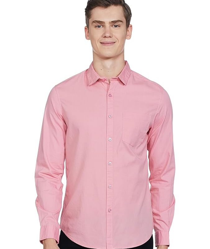 Regular Fit Solid Full Sleeves Spread Collar Casual Shirt