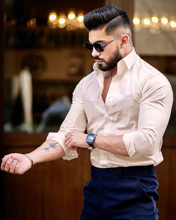 Full Sleeves Spread Collared Neck Curved Hem Length | Shirt for Man