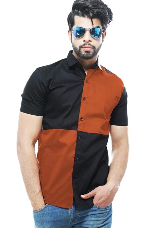 Men's Casual Half Sleeves Color Block Stylish Shirt