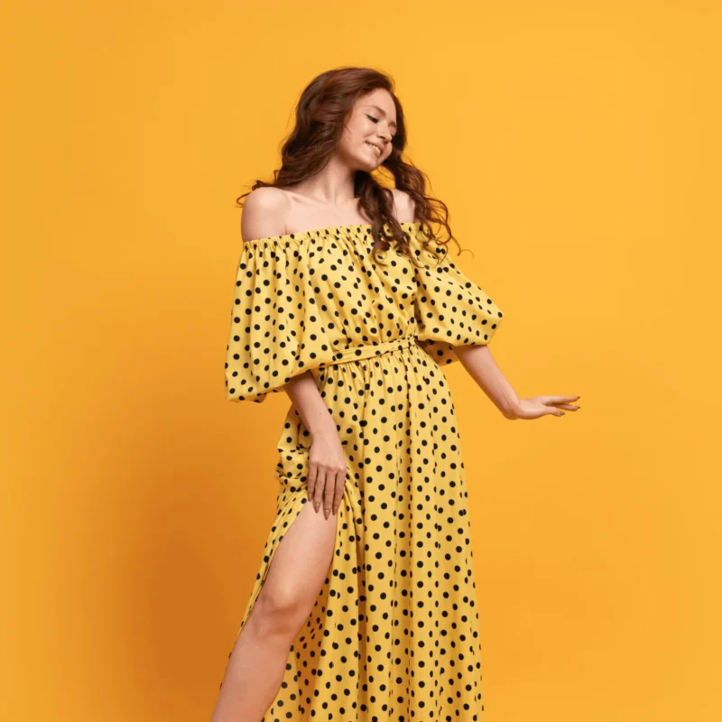 Yellow Floral One Shoulder Chiffon Dress