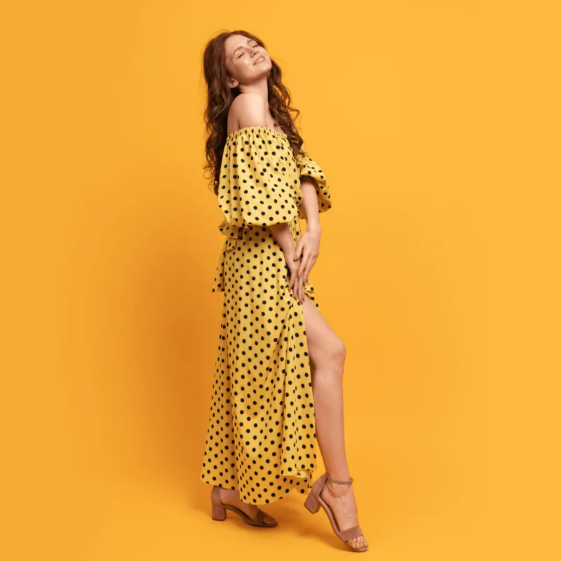 Yellow Floral One Shoulder Chiffon Dress
